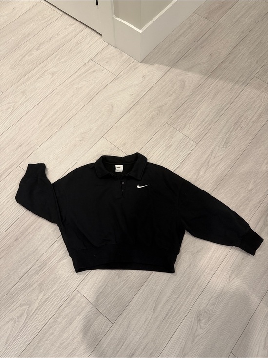 Nike Tops - Nike Black Cropped Polo Sweatshirt with White Swoosh